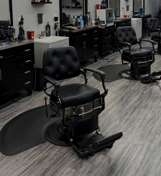 Barber chair detail at R&L Barbershop at Ardrey Kell in Charlotte NC