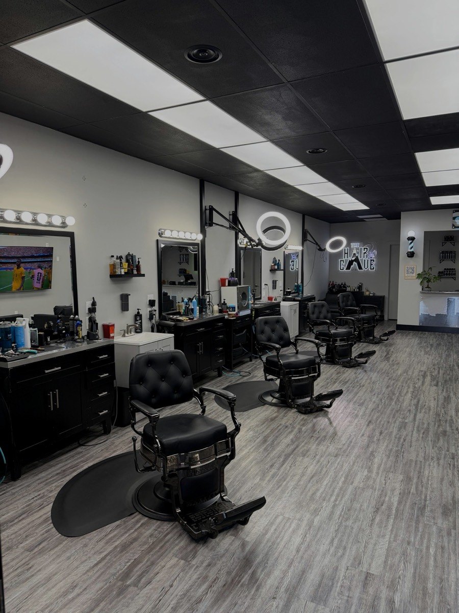 Barber chairs inside R&L Barbershop at Ardrey Kell in Charlotte NC